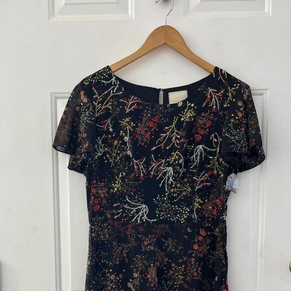 Modcloth Woman's Beaded Embellished Sequin Floral A-Line Midi Dress Sz Lr - Picture 4 of 12